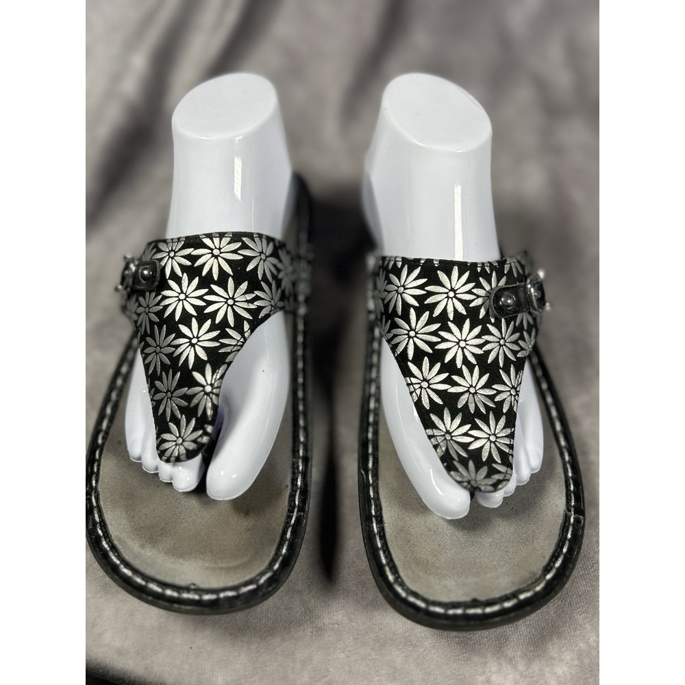 Alegria Floral Thong Sandals Comfort Flip Flops Black White Women's EU 40 US 9.5